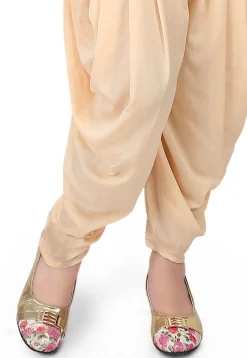 Embroidered Cotton Silk Top with Dhoti Pant in Orange and Pink