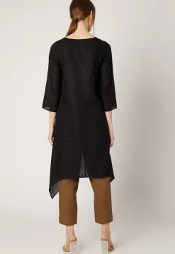Embroidered Cotton Slub Kurta with Pant in Black