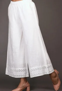 Embroidered Cotton Slub Palazzo in White