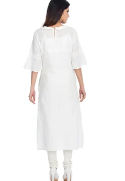 Embroidered Cotton Straight Kurta in White
