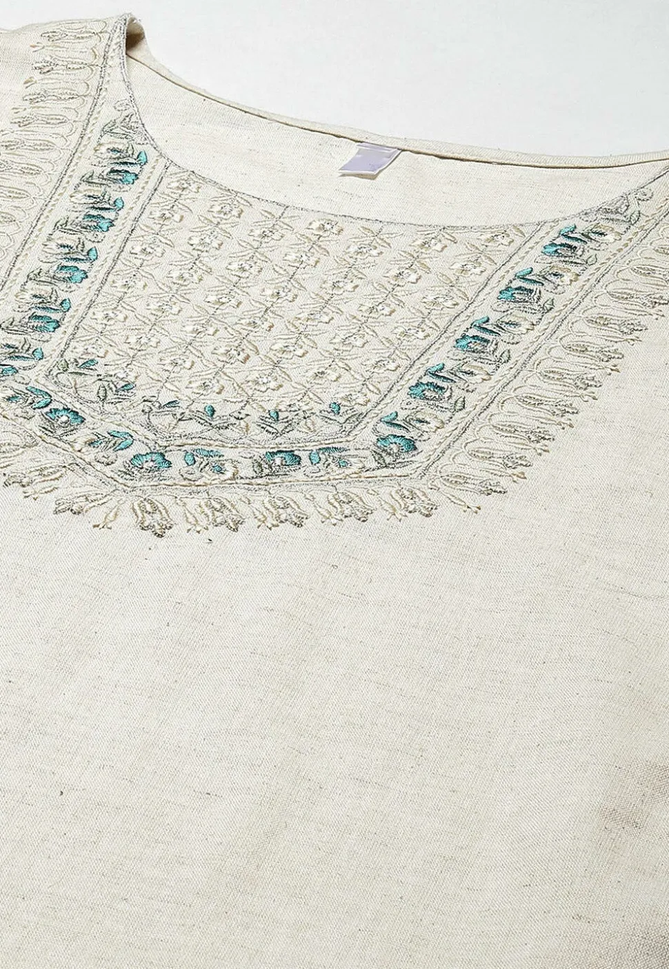 Embroidered Cotton Straight Kurta in Off White