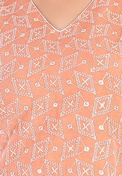 Embroidered Cotton Straight Kurta Set in Peach