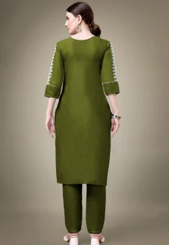 Embroidered Cotton Straight Kurta Set in Green