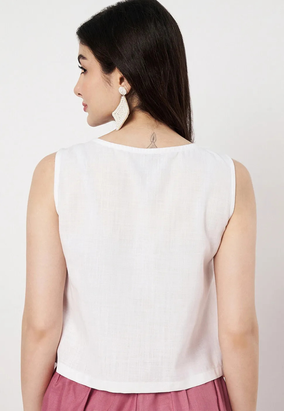 Embroidered Cotton Top in Off White