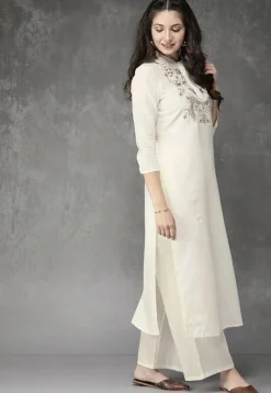 Embroidered Cotton Viscose Pakistani Suit in Off White