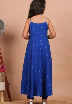 Embroidered Crepe A Line Kurta in Royal Blue