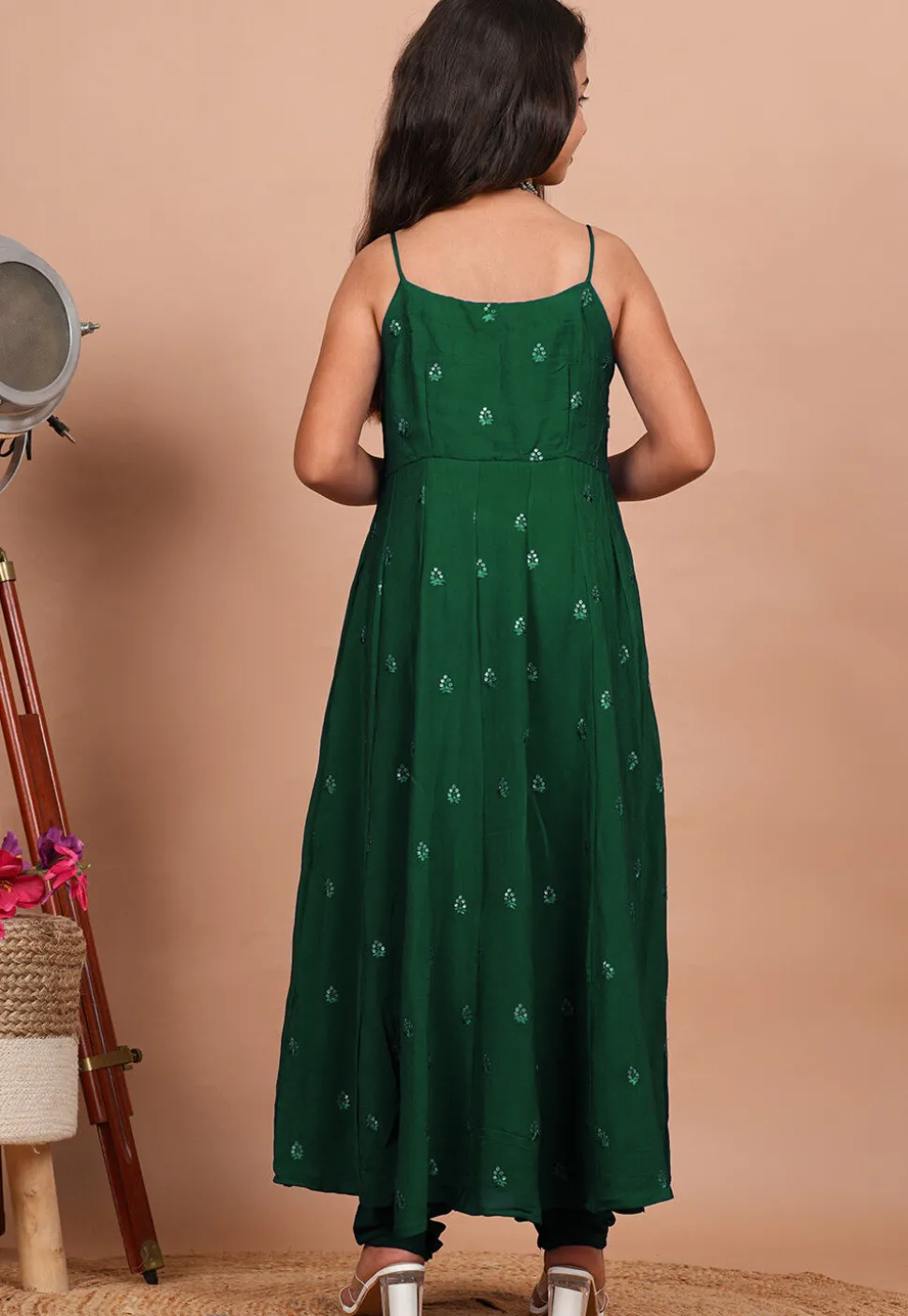 Embroidered Crepe Anarkali Suit in Dark Green