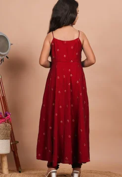 Embroidered Crepe Anarkali Kurta Set in Maroon