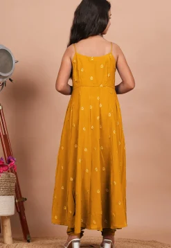 Embroidered Crepe Anarkali Suit in Mustard