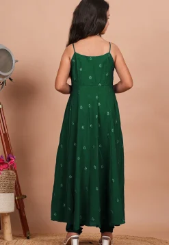Embroidered Crepe Anarkali Kurta Set in Dark Green