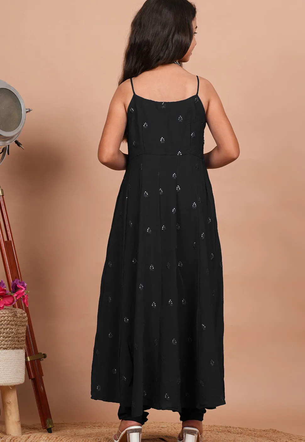 Embroidered Crepe Anarkali Suit in Black
