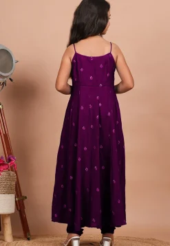 Embroidered Crepe Anarkali Kurta Set in Purple