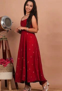 Embroidered Crepe Anarkali Suit in Maroon