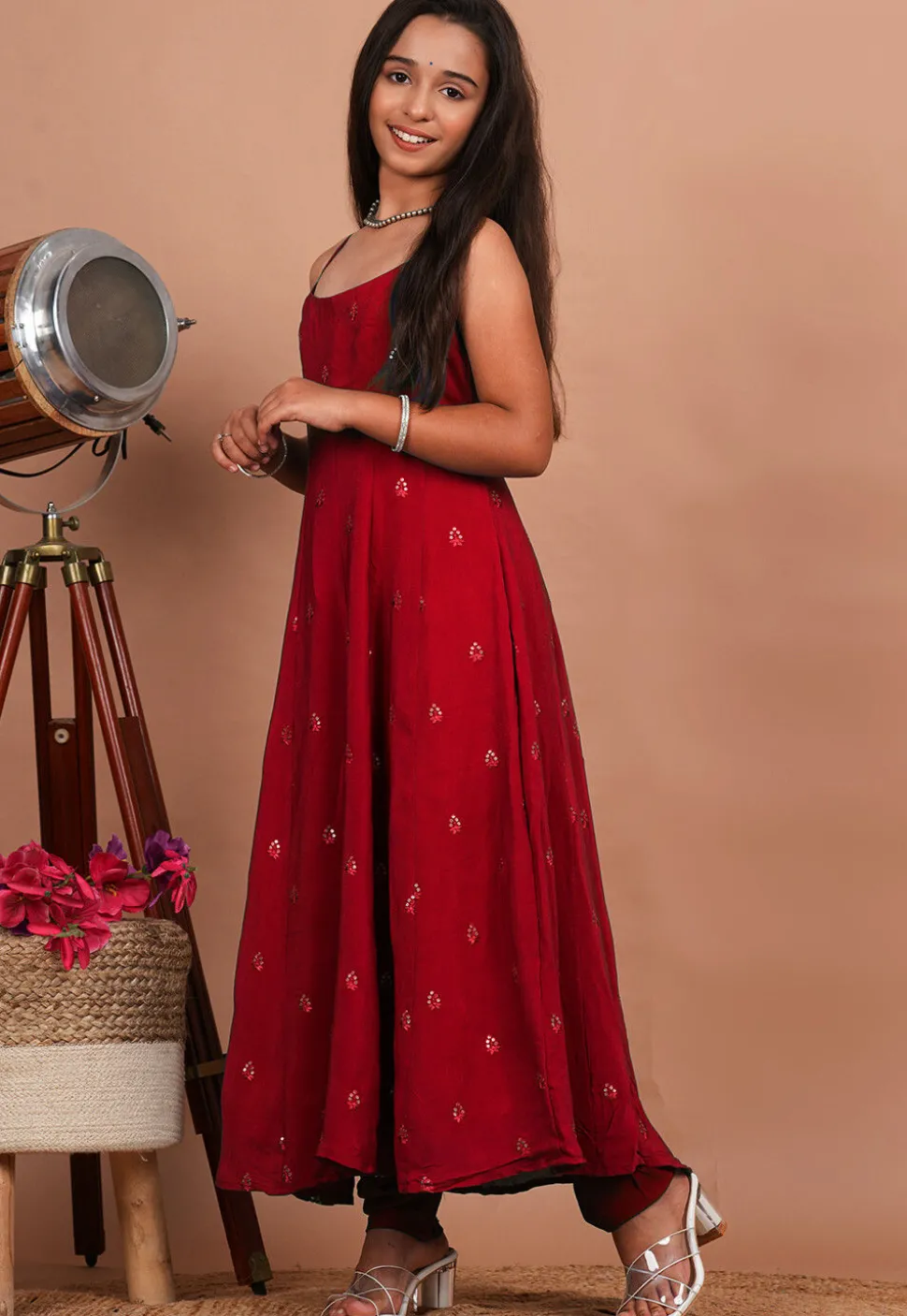 Embroidered Crepe Anarkali Suit in Maroon