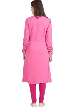 Embroidered Crepe Kurta in Pink