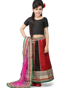 Embroidered Crepe Lehenga Sets in Red and Black