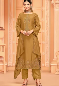 Embroidered Crepe Pakistani Suit in Mustard