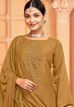 Embroidered Crepe Pakistani Suit in Mustard