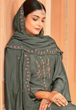 Embroidered Crepe Pakistani Suit in Dark Grey