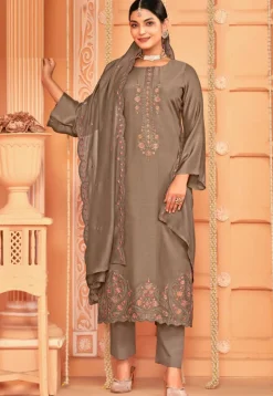 Embroidered Crepe Pakistani Suit in Grey