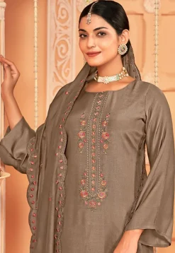 Embroidered Crepe Pakistani Suit in Grey