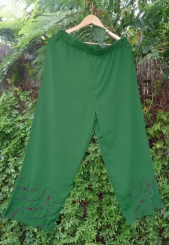 Embroidered Crepe Palazzo in Teal Green