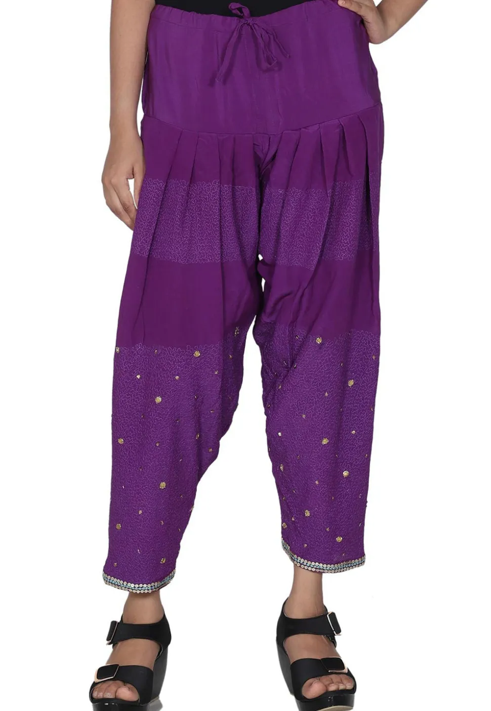 Embroidered Crepe Salwar in Purple