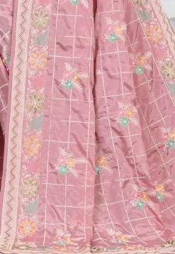 Embroidered Crepe Saree in Pink
