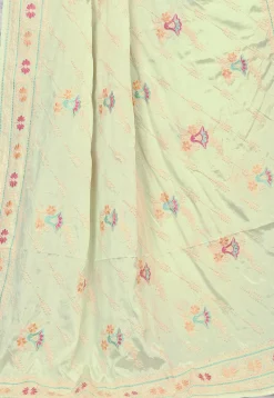 Embroidered Crepe Saree in Light Green