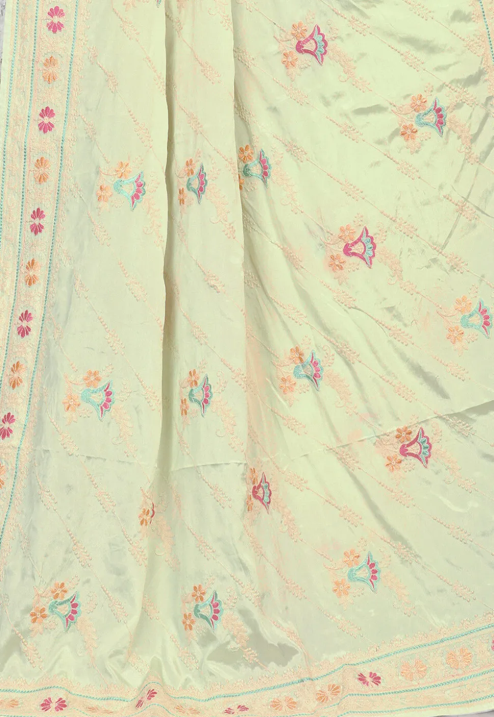 Embroidered Crepe Saree in Light Green
