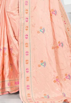 Embroidered Crepe Saree in Peach
