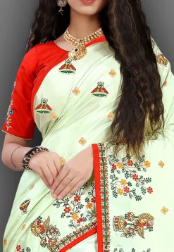 Embroidered Crepe Saree in Light Green