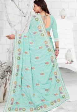 Embroidered Crepe Saree in Light Blue