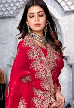 Embroidered Crepe Saree in Fuchsia