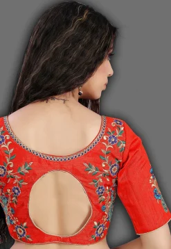 Embroidered Crepe Saree in Light Grey