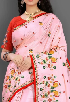 Embroidered Crepe Saree in Light Pink