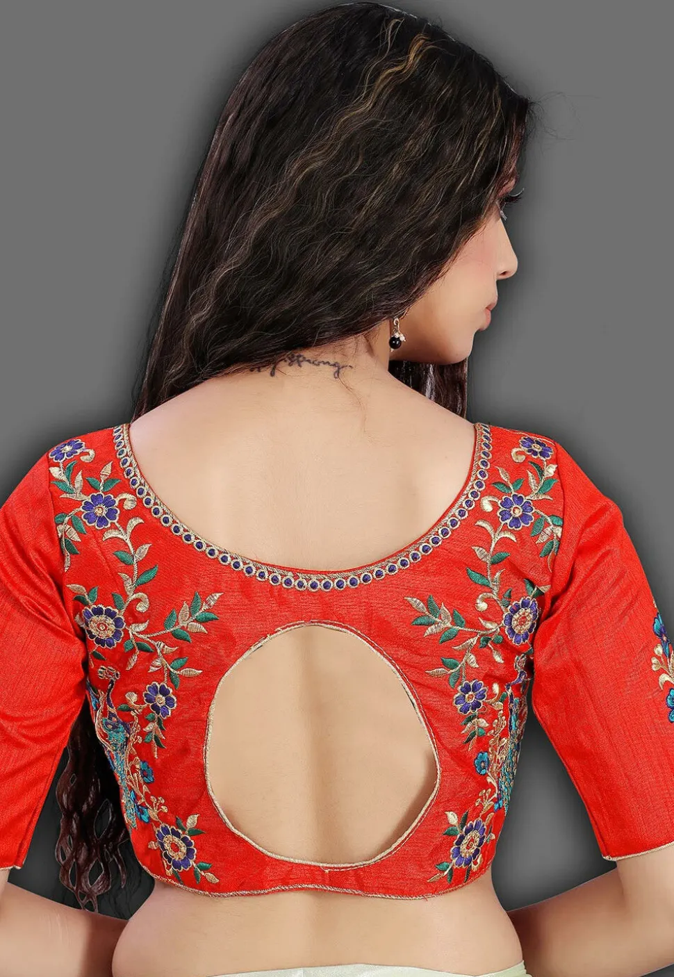 Embroidered Crepe Saree in Light Pink