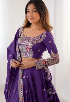 Embroidered Crepe Silk Lehenga in Purple