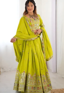 Embroidered Crepe Silk Lehenga in Green