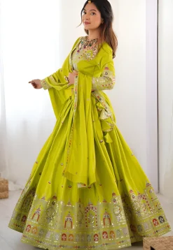 Embroidered Crepe Silk Lehenga in Green