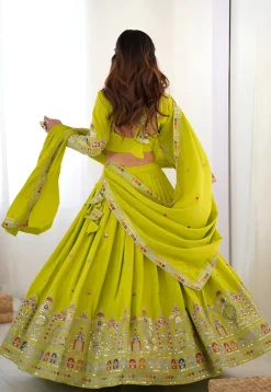 Embroidered Crepe Silk Lehenga in Green