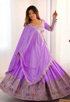 Embroidered Crepe Silk Lehenga in Purple