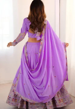 Embroidered Crepe Silk Lehenga in Purple