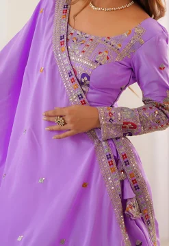 Embroidered Crepe Silk Lehenga in Purple