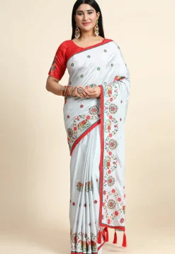 Embroidered Crepe Silk Saree in Light Blue