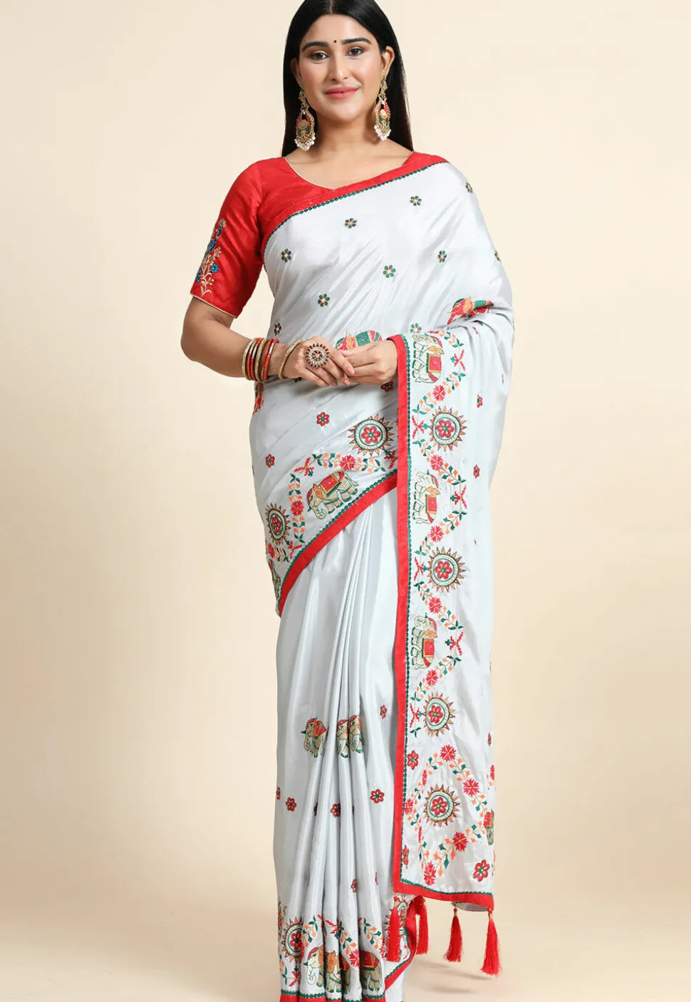 Embroidered Crepe Silk Saree in Light Blue