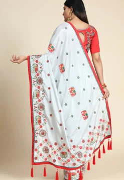 Embroidered Crepe Silk Saree in Light Blue