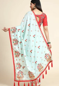 Embroidered Crepe Silk Saree in Sky Blue