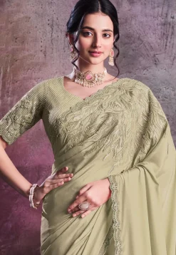 Embroidered Crepe Silk Saree in Green