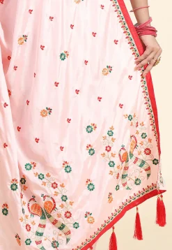 Embroidered Crepe Silk Saree in Light Pink